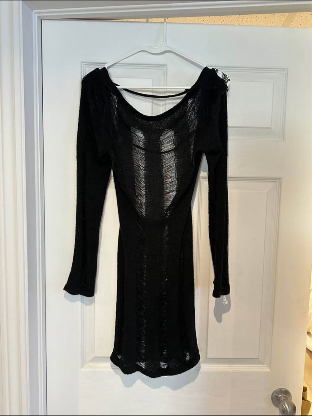 Black Long Sleeve Sheer Knit Dress - Elegant Women's Dress